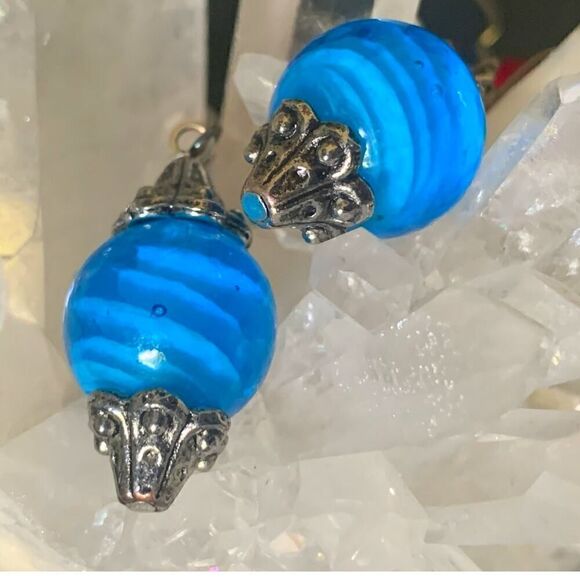 Vintage Glass/Wood Bead Earrings w/caps, 2 PAIRS, Unmarked - Picture 3 of 4